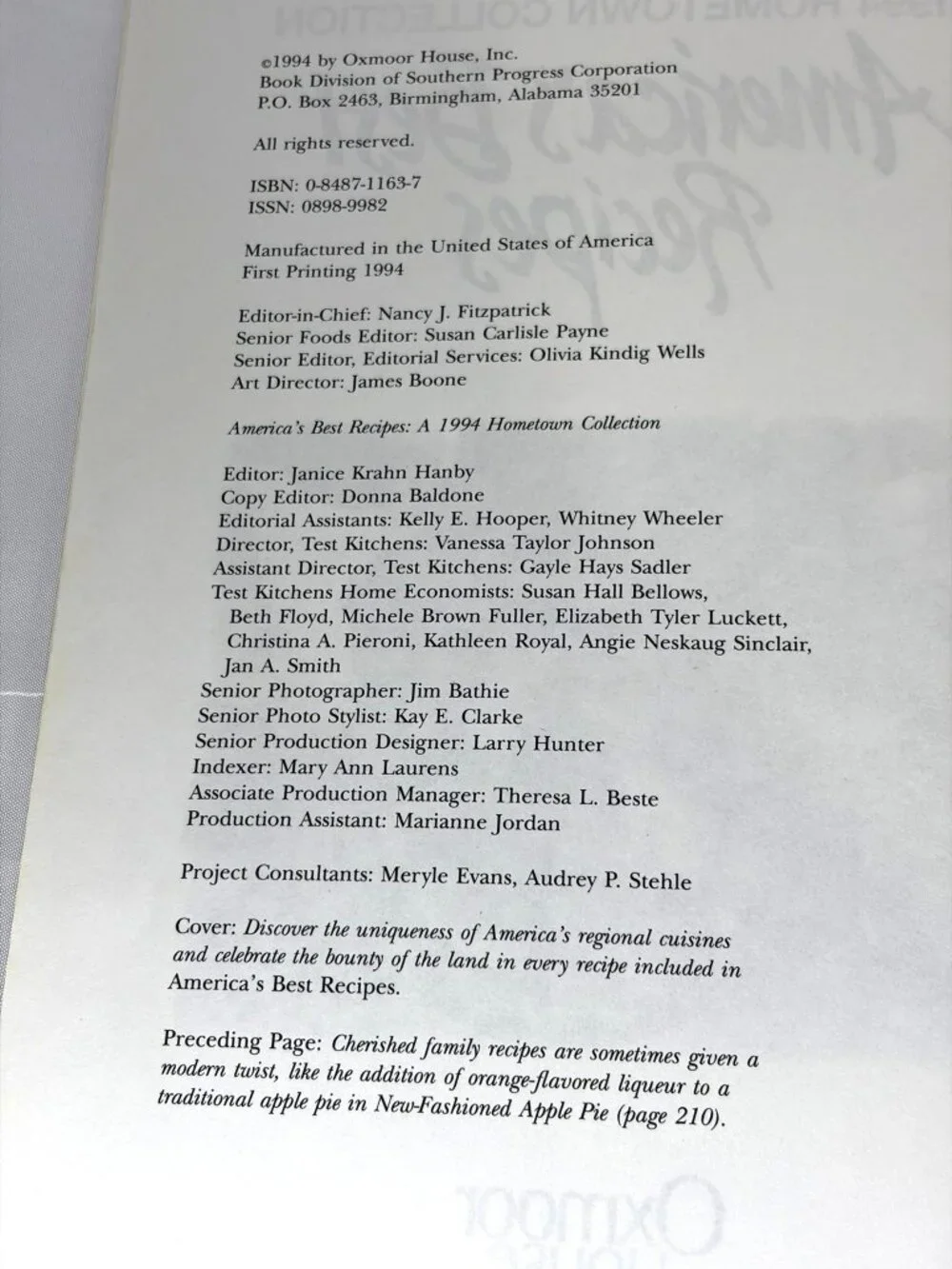 America’s Best Recipes 1994 Hometown Collection Cookbook‎ Spiral Bound Vintage